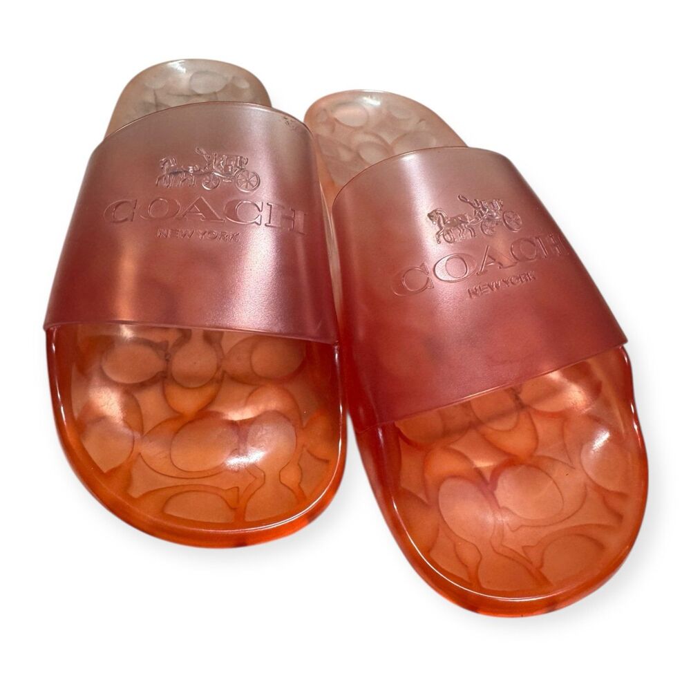 Coach Ulyssa Transparent Slides Tangerine Ombre Size 8B Flats Rubber Pool w/ Box